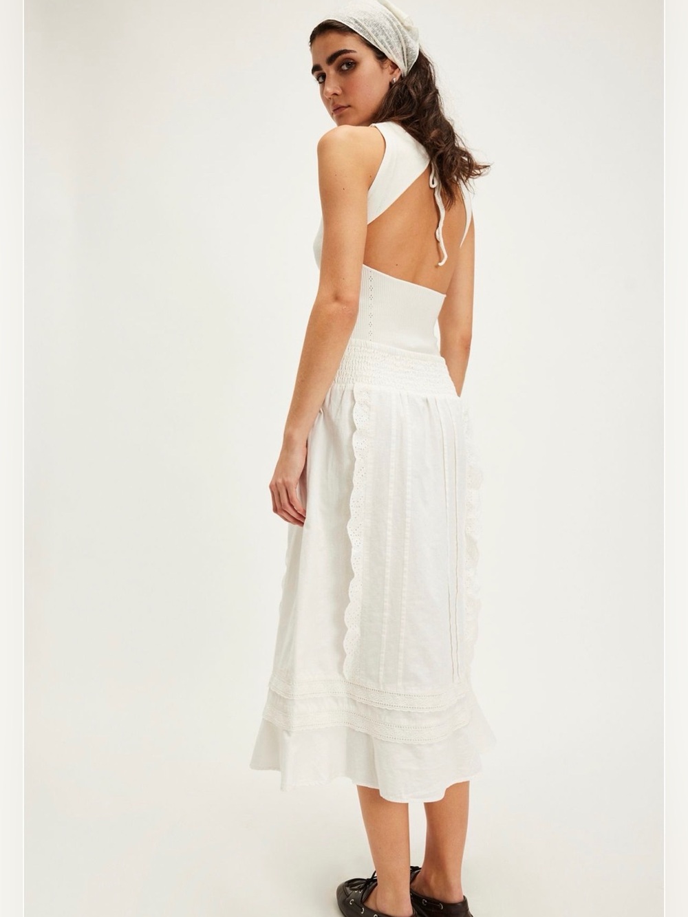 NWT Free People Whitney White Cotton Line Ivory Women’s Midi Skirt | Size Large